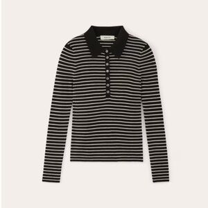 NWT Everlane The Polo in Ultrasoft Merino Black and Bone Stripe